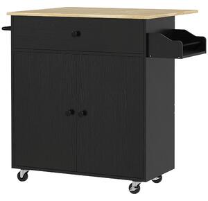 HOMCOM Carrello cucina con cassetto, armadietto e barra portasciugamani, nero e quercia | Aosom Italy