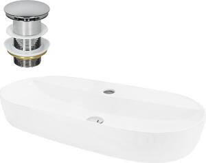 Lavabo LuxeBath Lavabo da appoggio ovale, 80x40x12 cm, bianco, Vetroceramica, incl. set di scarico senza troppopieno
