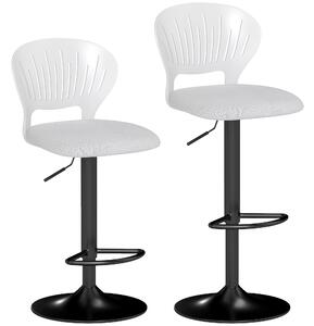 HOMCOM Set di 2 Sgabelli da Bar Girevoli a 360° Regolabili in Altezza 84-105 cm con Schienale Traforato e Poggiapiedi, Bianco | Aosom Italy