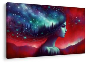 Quadro su tela – Donna con paesaggio stellato