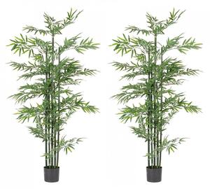 Set 2 Piante Artificiali di Bamboo Ø90x190 cm in Plastica con Vasi Verde