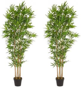 Set 2 Piante Artificiali di Bamboo 70x70x185 cm in Plastica con Vasi Verde