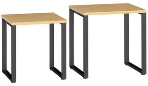 HOMCOM Set di 2 Tavolini da Caffè con Struttura in Metallo per Soggiorno, Legno Naturale | Aosom Italy