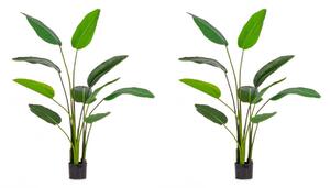 Set 2 Piante Artificiali Strelitzia 90x80x150 cm in Plastica con Vasi Verde