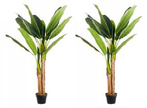 Set 2 Piante Artificiali di Banano 135 cm in Plastica con Vasi Verde
