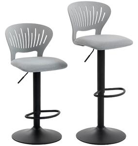 HOMCOM Set di 2 Sgabelli da Bar Girevoli a 360° Regolabili in Altezza 84-105 cm con Schienale Traforato e Poggiapiedi, Grigio | Aosom Italy