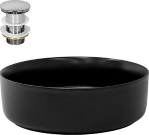 Lavabo LuxeBath Lavabo da appoggio rotondo, Ø 36x12 cm, nero, in Vetroceramica, incl. set di scarico senza troppopieno