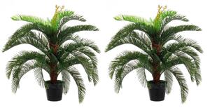 Set 2 Piante Artificiali Palma 80x80x100 cm in Plastica con Vasi Verde