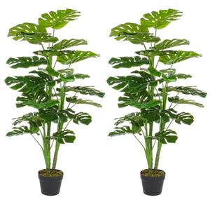 Set 2 Piante Artificiali di Filodendro 60x60x120 cm in Plastica con Vasi Verde