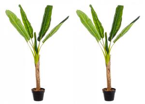 Set 2 Piante Artificiali di Banano Ø95x113 cm in Plastica con Vasi Verde