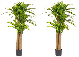 Set 2 Piante Artificiali Dracaena Ø110x150 cm in Plastica con Vasi Verde