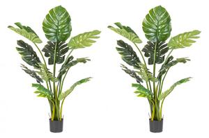 Set 2 Piante Artificiali di Filodendro 115x105x150 cm in Plastica con Vasi Verde