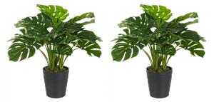 Set 2 Piante Artificiali di Filodendro 60x60x65 cm in Plastica con Vasi Verde