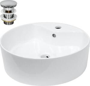 Lavabo LuxeBath Lavabo da appoggio rotondo, Ø 46x15,5 cm, bianco, in Vetroceramica, incl. set di scarico con troppopieno