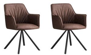 Set 2 Sedie Girevoli con Braccioli 59.5x61x84 cm in Poliestere Breval Marrone Scuro