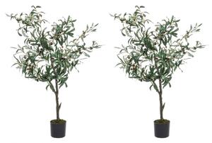 Set 2 Piante Artificiali Ulivo altezza 120 cm in Plastica con Vasi Verde
