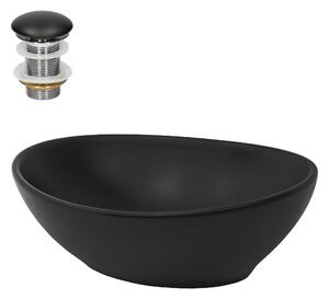 Lavabo LuxeBath Lavabo da appoggio ovale, 41x33,5x14,5 cm, nero opaco, in Vetroceramica, incl. set di scarico senza troppopieno