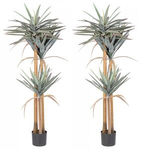 Set 2 Piante Artificiali Yucca 80x75x152 cm in Plastica con Vasi Verde
