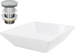 LuxeBath lavabo Lavabo da appoggio quadrato, 41x41x12 cm, bianco, in Vetroceramica, incl. set di scarico senza troppopieno