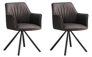 Set 2 Sedie Girevoli con Braccioli 59.5x61x84 cm in Poliestere Breval Grigio