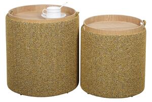 Set 2 Pouf con Contenitore in Poliestere Sasha Senape