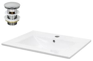 Lavabo LuxeBath Lavabo da appoggio Square, 61x46,5x17,5 cm, bianco, in Vetroceramica, incl. set di scarico con troppopieno