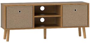 HOMCOM Mobile TV per Televisori con 2 Cassetti in Tessuto e Ripiani Aperti, fino a 50 Pollici, 110x29x46.5 cm, Legno e Marrone | Aosom Italy