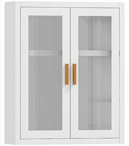 HOMCOM Armadio murale per bagno con 2 porte scanalate e ripiano regolabile, mobile alto a parete, 40x14x50cm, Bianco | Aosom Italy