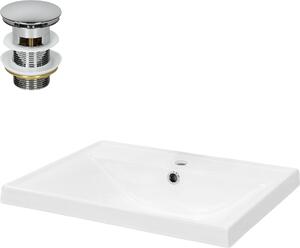 LuxeBath Lavabo da appoggio Square, 51x41,5x15,5 cm, bianco, in Vetroceramica, incl. set di scarico con troppopieno