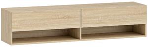 HOMCOM Mobile Sospeso per TV con 2 Cassetti Ribaltabili e 2 Ripiani Aperti, 140x32x31 cm, Legno naturale | Aosom Italy