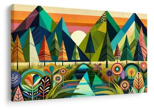 Quadro su tela – Montagne e alberi colorati