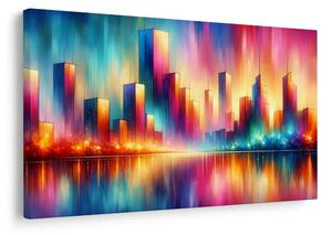 Quadro su tela – Silhouette urbana colorata