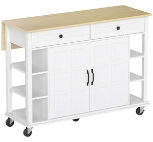 HOMCOM Isola da Cucina con 2 Cassetti 6 Ripiani Aperti, 2 Ante con Chiusura Ammortizzata, 120x65x89 cm, Bianco | Aosom Italy