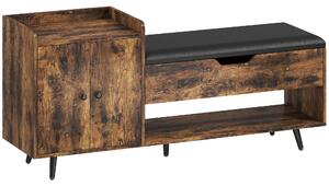 HOMCOM Panca portascarpe industriale con sedile imbottito, scomparto nascosto ripiani e ante, 127x35x59 cm, Marrone Rustico | Aosom Italy