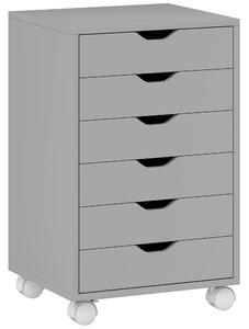 HOMCOM Cassettiera da Scrivania con 6 Cassetti, Mobile con Ruote e Guide Scorrevoli Silenziose per Ufficio Casa, Grigio | Aosom Italy