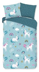 Set copripiumino e federa da bambini blu in flanella per letto singolo ed esteso 140x220 cm Snowycorn – Good Morning