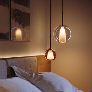 S.luce Belluna, lampada a sospensione in vetro, 150 cm, cavo in tessuto, lampada a sospensione, colore grigio, diametro 14 cm, forma rotonda