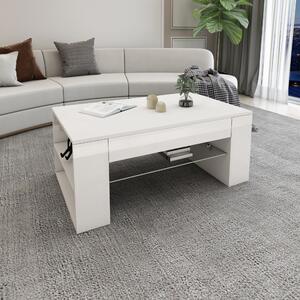 Tavolino ML-Design in bianco lucido, spazioso tavolo da soggiorno/lounge in truciolato con ripiano in vetro e 4 scomparti sui lati, 100x42x60 cm