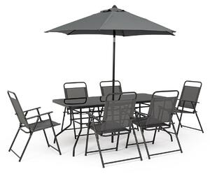 Set da Giardino con Tavolo Ombrellone e 6 Sedie in Acciaio Pompei Antracite