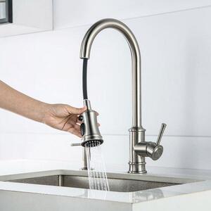 Rubinetto da cucina vintage a 360 gradi con doccetta estraibile, miscelatore monocomando con 3 modalità di getto, acciaio inossidabile spazzolato