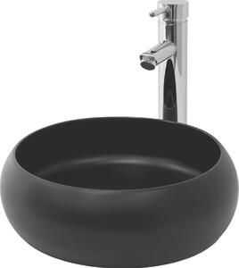 LuxeBath Lavabo Lavabo da appoggio rotondo, Ø 35x12 cm, nero opaco, in Vetroceramica