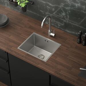 ML-Design lavello da cucina con scarico e troppopieno, argento, in acciaio inox
