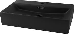 LuxeBath Lavabo da appoggio Square, 60,5x36,5x13 cm, nero opaco, in Vetroceramica