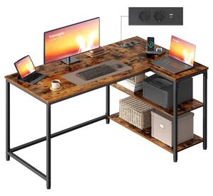 VASAGLE Scrivania con spazio contenitivo, scrivania per computer a forma di L, ripiano regolabile in altezza, ufficio, con stazione di ricarica, 120 x 80 cm, marrone