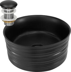 Lavabo LuxeBath Lavabo da appoggio rotondo, Ø 41x18 cm, nero, in Vetroceramica, incl. set di scarico senza troppopieno