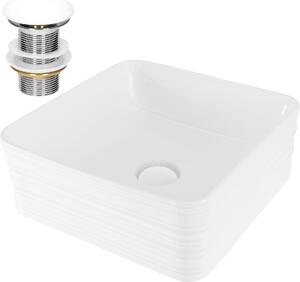 LuxeBath lavabo Lavabo da appoggio quadrato, 39x39x15 cm, bianco, Vetroceramica, incl. set di scarico senza troppopieno