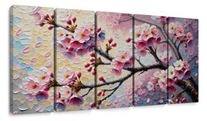 Quadri 5 pezzi – Fiori di ciliegio al vento primaverile