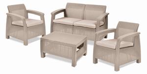 Set da Giardino Divano 2 Poltrone e Tavolino Keter Corfù Cappuccino