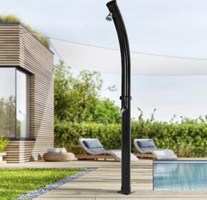 ML-Design doccia solare 20L 222cm rotonda con soffione orientabile, nero curvo, acqua calda 60°C senza allacciamento alla corrente, con attacco per tubo da giardino
