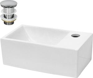 LuxeBath Lavabo da appoggio Square, 35x20,5x12,5 cm, bianco, in Vetroceramica, incl. set di scarico senza troppopieno